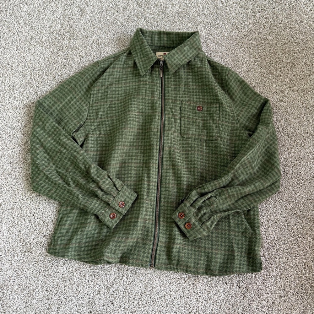 Woolrich Jacket Womens Medium Green Plaid Flannel Full Zip Collared Pockets